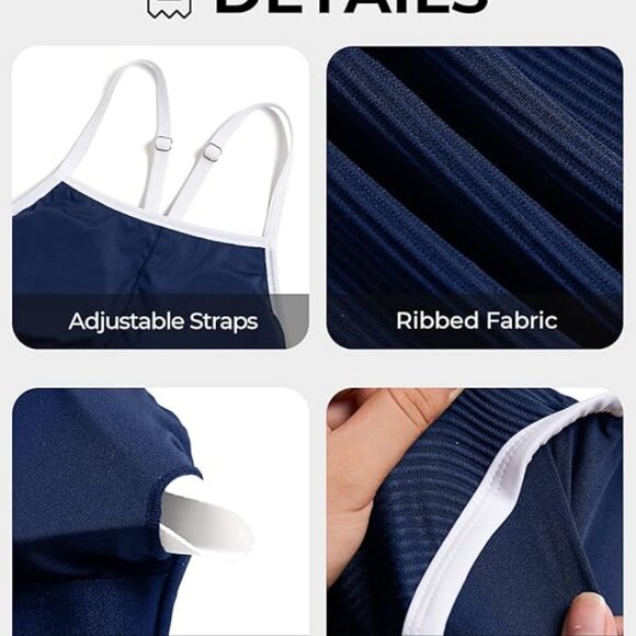 Tempt Me Athletic One Piece Swimsuit Ribbed Sporty Color Block Bathing Suit - Picture 5 of 5